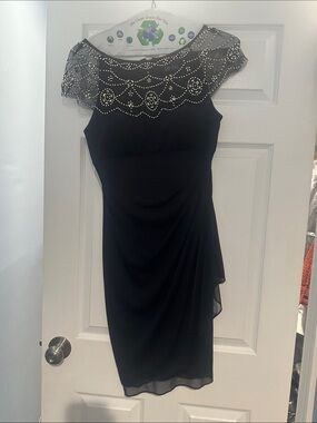 Navy Beaded Illusion Yoke Mini Dress by